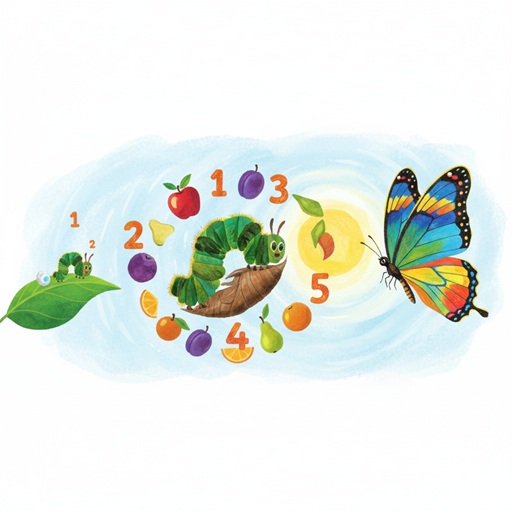 はらぺこあおむしが卵から蝶になるまでの成長(ライフサイクル)を描いたイラスト