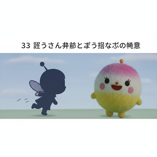 去りゆく小さな妖精のシルエットと、新しく登場したカラフルでふわふわした丸い妖精の対比。キャラクター交代の切なさと新たな希望をイメージ。