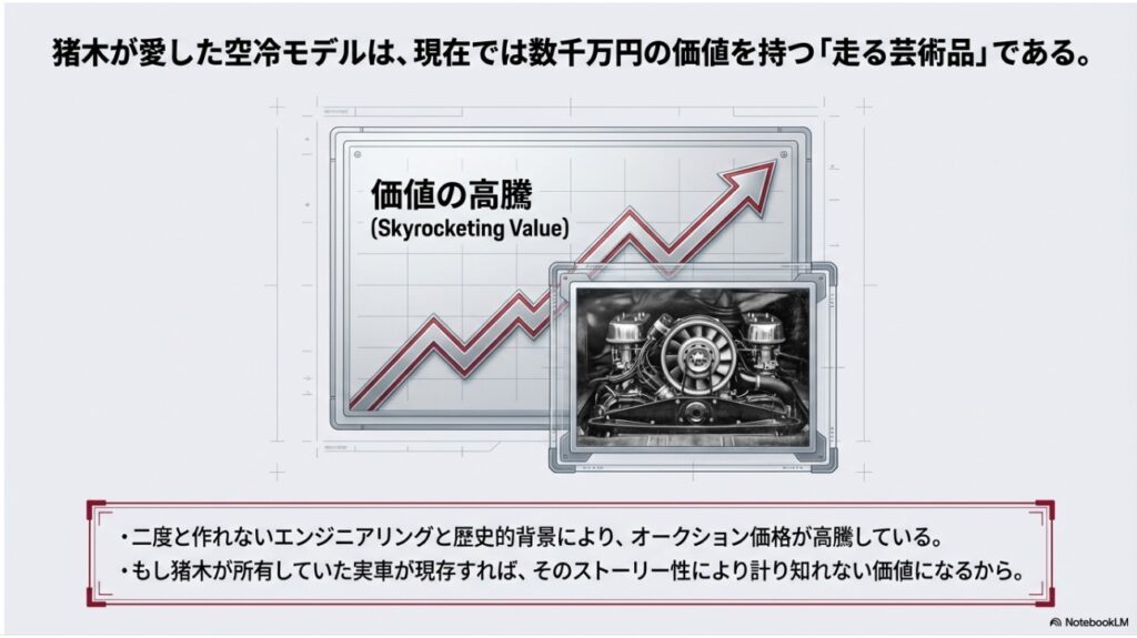現代において「走る芸術品」として価値が高騰している空冷ポルシェの市場評価グラフ