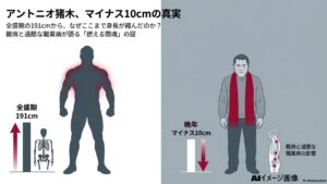 アントニオ猪木の全盛期191cmと晩年の身長差10cmの真実を比較したイラスト