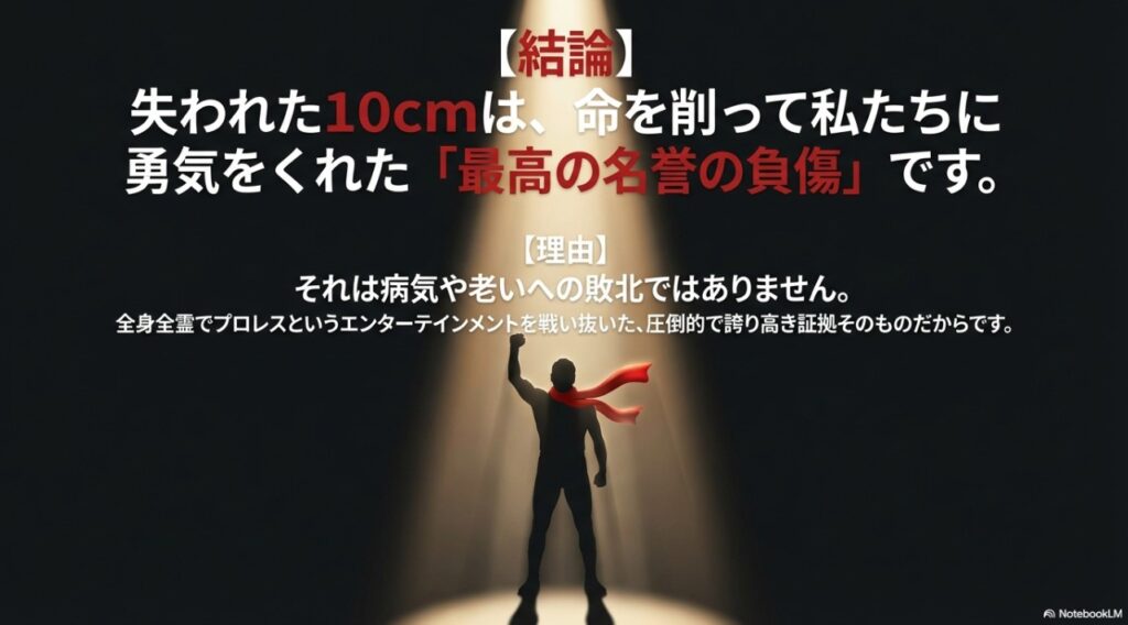 アントニオ猪木さんの失われた10cmを最高の名誉の負傷として称える象徴的なイメージ